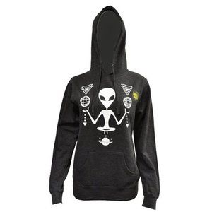 Women's Juniors A.Lab  Alien‎ Glow In The Dark Drawstring Gray Hoodie Sz XS